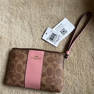 NWT Coach Tan and Pink Wristlet